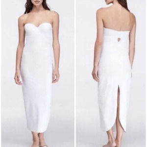 David's Bridal Strapless Full Length Bra Slip Compression Midi Dress White 32A